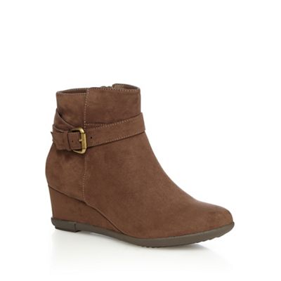 Tan high wedge wide fit boots
